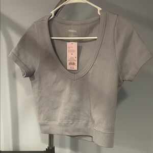 Wild Fable Light Blue Ribbed V-Neck Tee